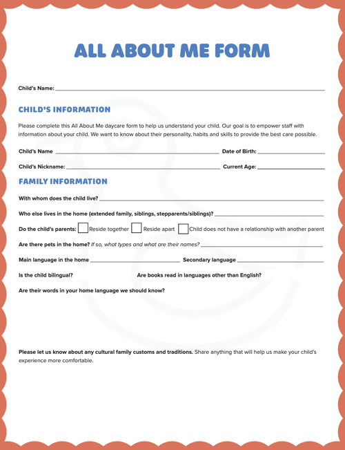 Free All About Me Daycare Form Template &amp; Guide | Smartcare